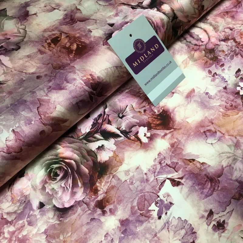 Floral Vintage Soft Digital Printed Satin Dress Fabric 110 cm Wide MA1141 Mtex