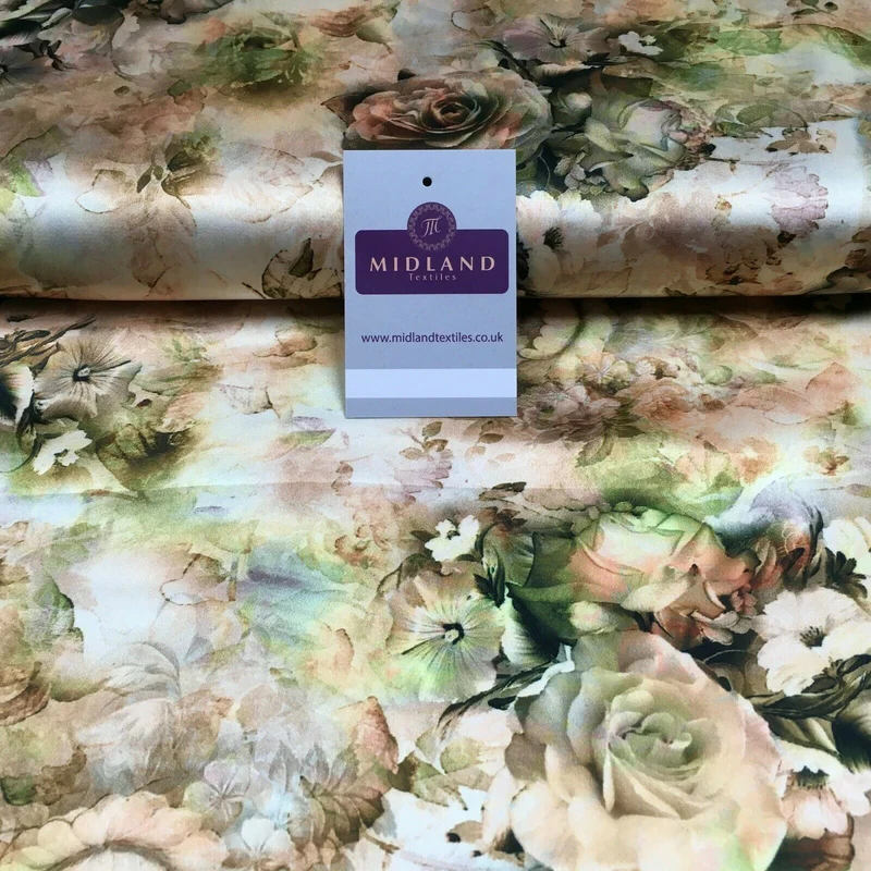 Floral Vintage Soft Digital Printed Satin Dress Fabric 110 cm Wide MA1141 Mtex
