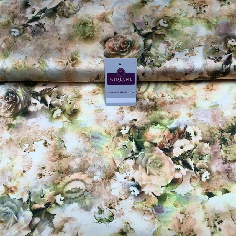 Floral Vintage Soft Digital Printed Satin Dress Fabric 110 cm Wide MA1141 Mtex