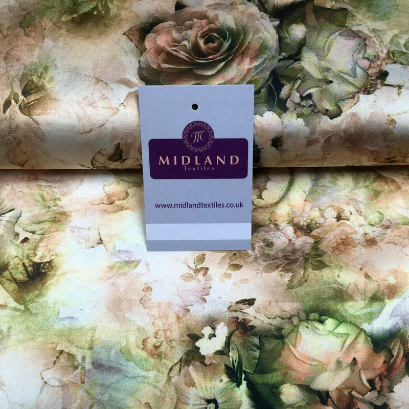 Floral Vintage Soft Digital Printed Satin Dress Fabric 110 cm Wide MA1141 Mtex