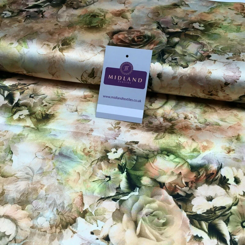 Floral Vintage Soft Digital Printed Satin Dress Fabric 110 cm Wide MA1141 Mtex