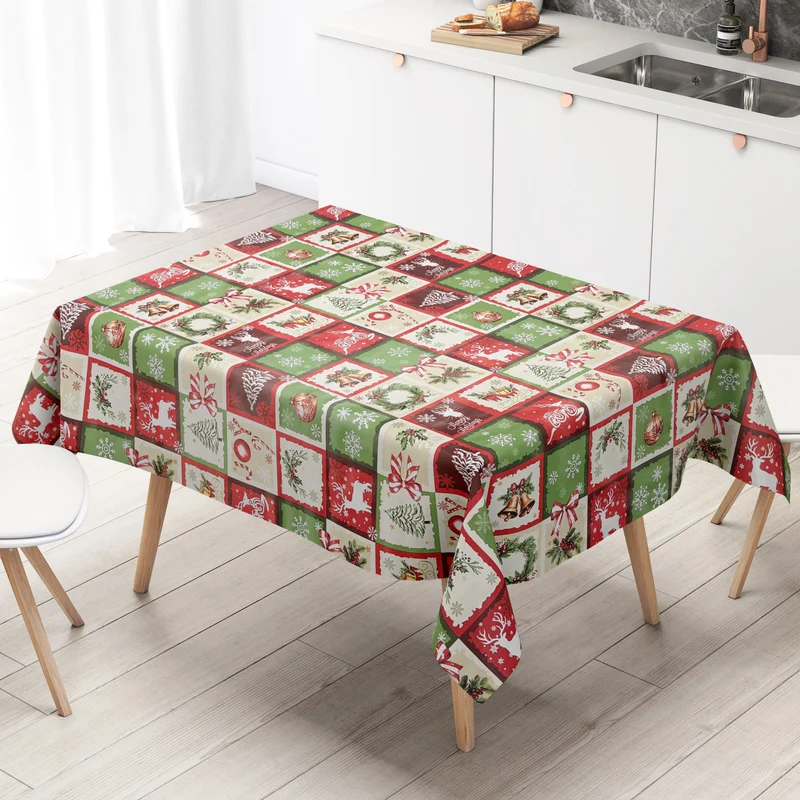 Wachstuch Tischdecke P1230-1 Merry Christmas Weihnachten Rentier Schneeflocken eckig rund oval