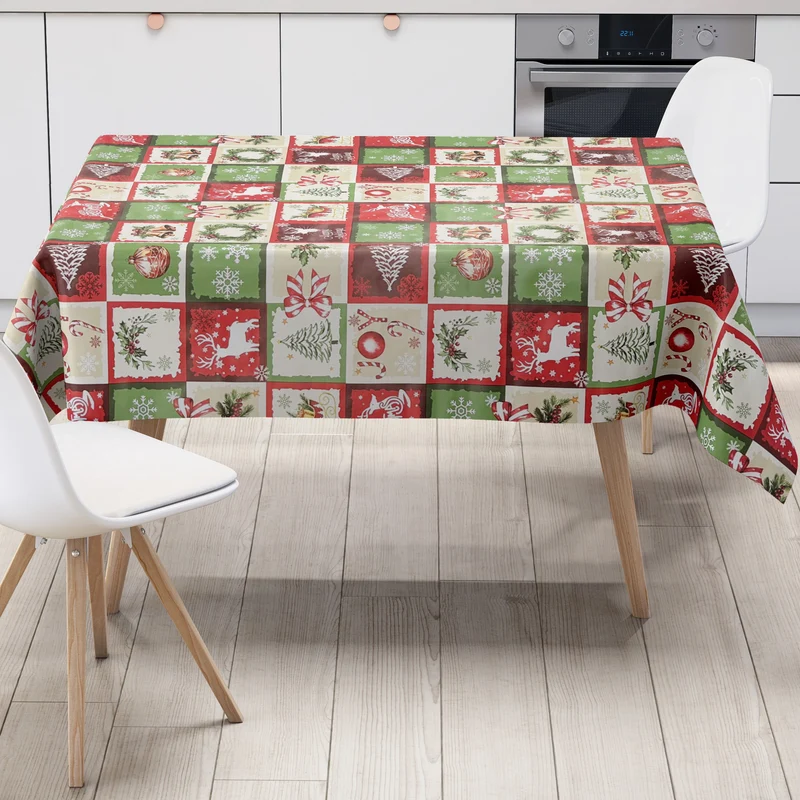Wachstuch Tischdecke P1230-1 Merry Christmas Weihnachten Rentier Schneeflocken eckig rund oval