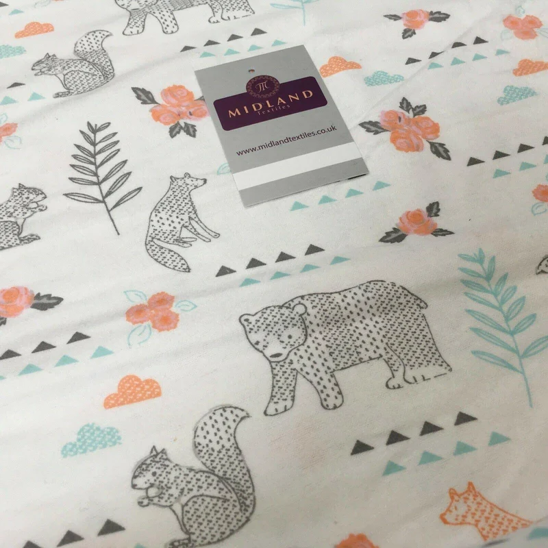 White Forrest Theme Cotton Winceyette Soft Brushed Flannel Fabric 110cm MK1227-3