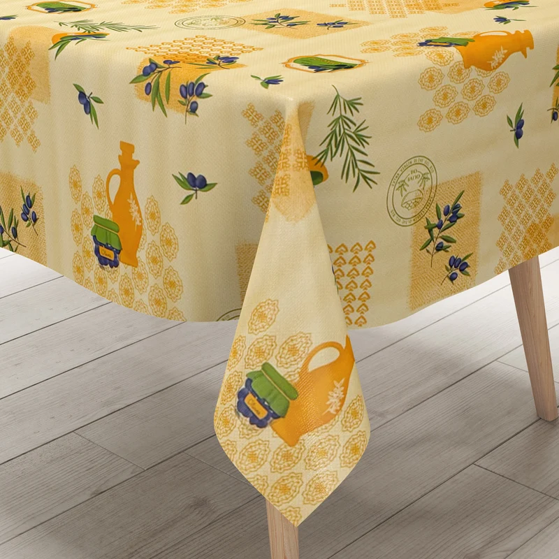 Wachstuch Tischdecke P8243-1 orange mediterran Oliven eckig rund oval