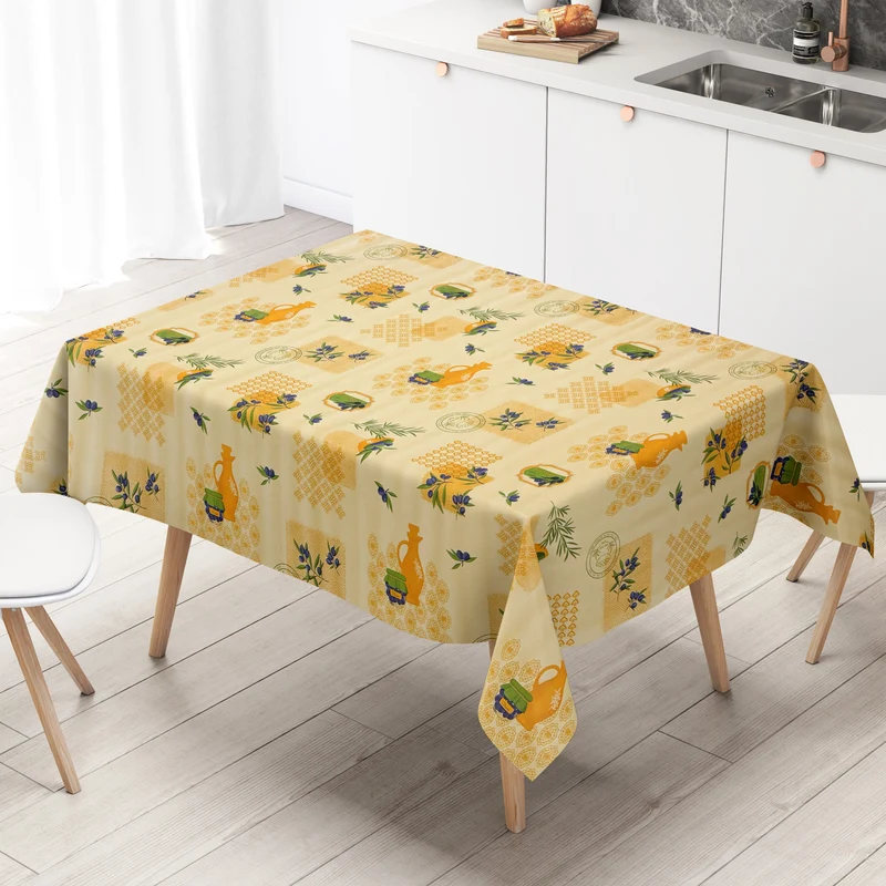 Wachstuch Tischdecke P8243-1 orange mediterran Oliven eckig rund oval