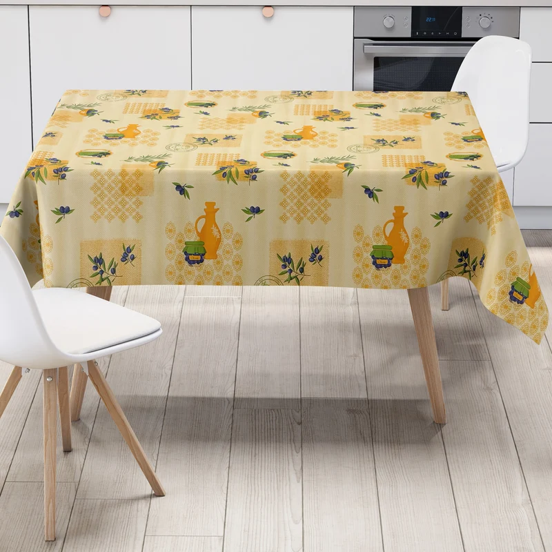 Wachstuch Tischdecke P8243-1 orange mediterran Oliven eckig rund oval