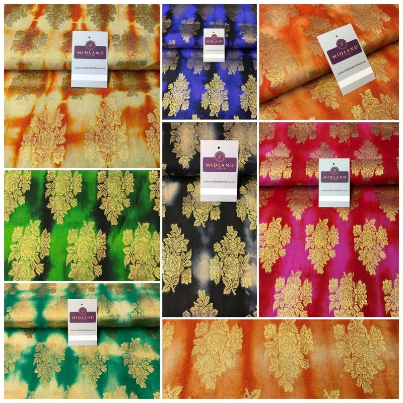 Two Tonal Floral Indian Banarsi Pure Silk Brocade fabric 100cm Wide MP1104 Mtex