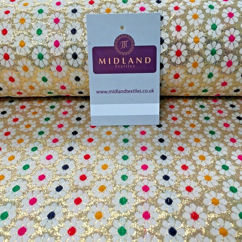 Floral geometric multicoloured dot banarsi Brocade Fabric 110cm Wide MA1118