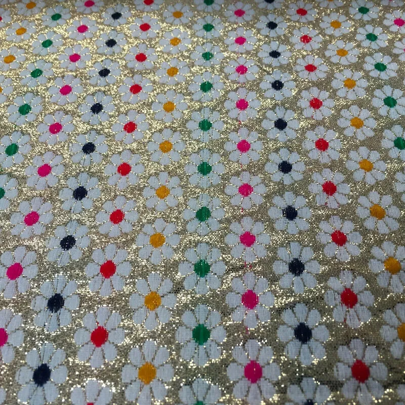 Floral geometric multicoloured dot banarsi Brocade Fabric 110cm Wide MA1118