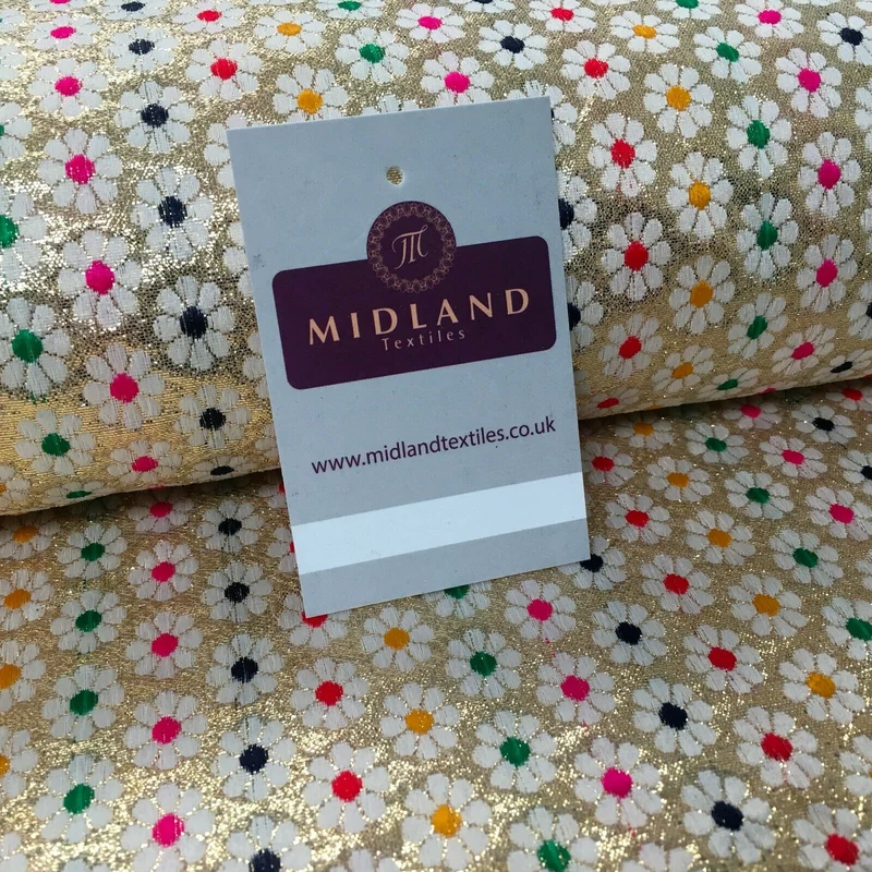 Floral geometric multicoloured dot banarsi Brocade Fabric 110cm Wide MA1118