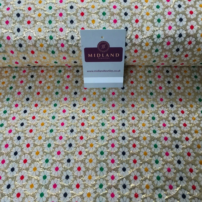 Floral geometric multicoloured dot banarsi Brocade Fabric 110cm Wide MA1118