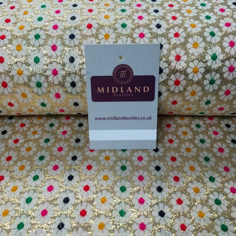 Floral geometric multicoloured dot banarsi Brocade Fabric 110cm Wide MA1118