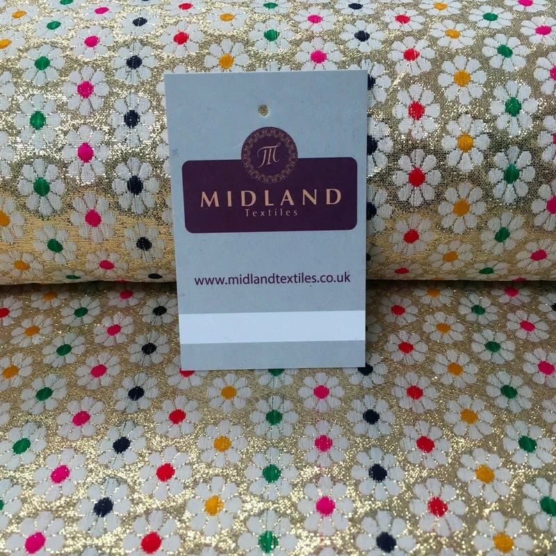 Floral geometric multicoloured dot banarsi Brocade Fabric 110cm Wide MA1118