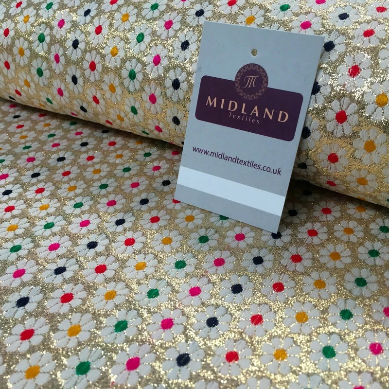 Floral geometric multicoloured dot banarsi Brocade Fabric 110cm Wide MA1118