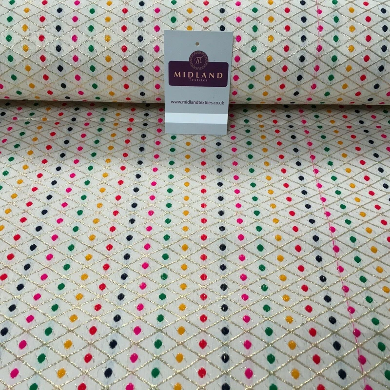Floral geometric multicoloured dot banarsi Brocade Fabric 110cm Wide MA1118