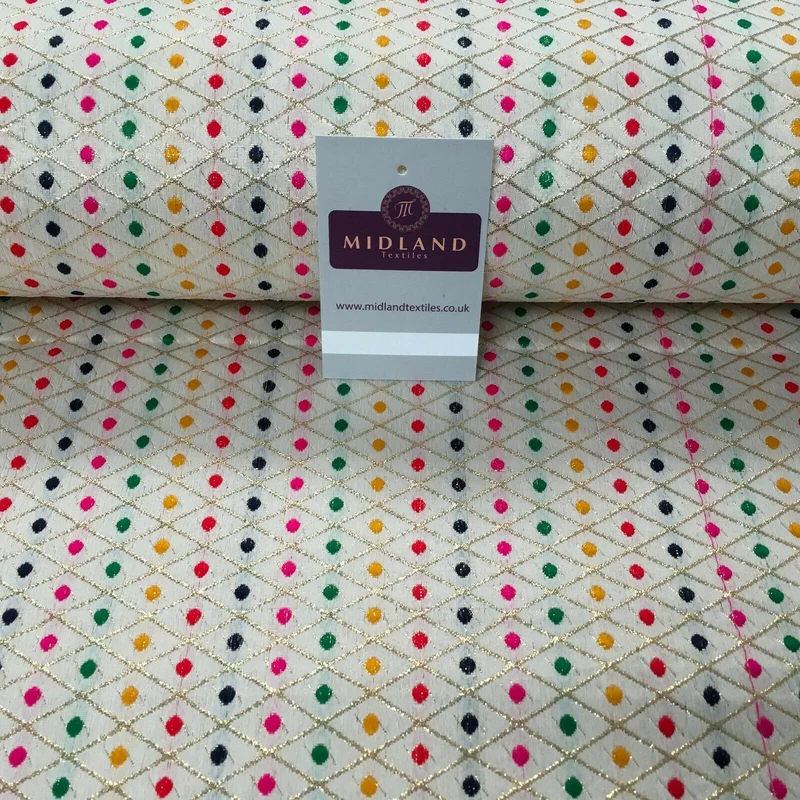 Floral geometric multicoloured dot banarsi Brocade Fabric 110cm Wide MA1118