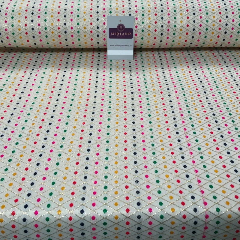 Floral geometric multicoloured dot banarsi Brocade Fabric 110cm Wide MA1118