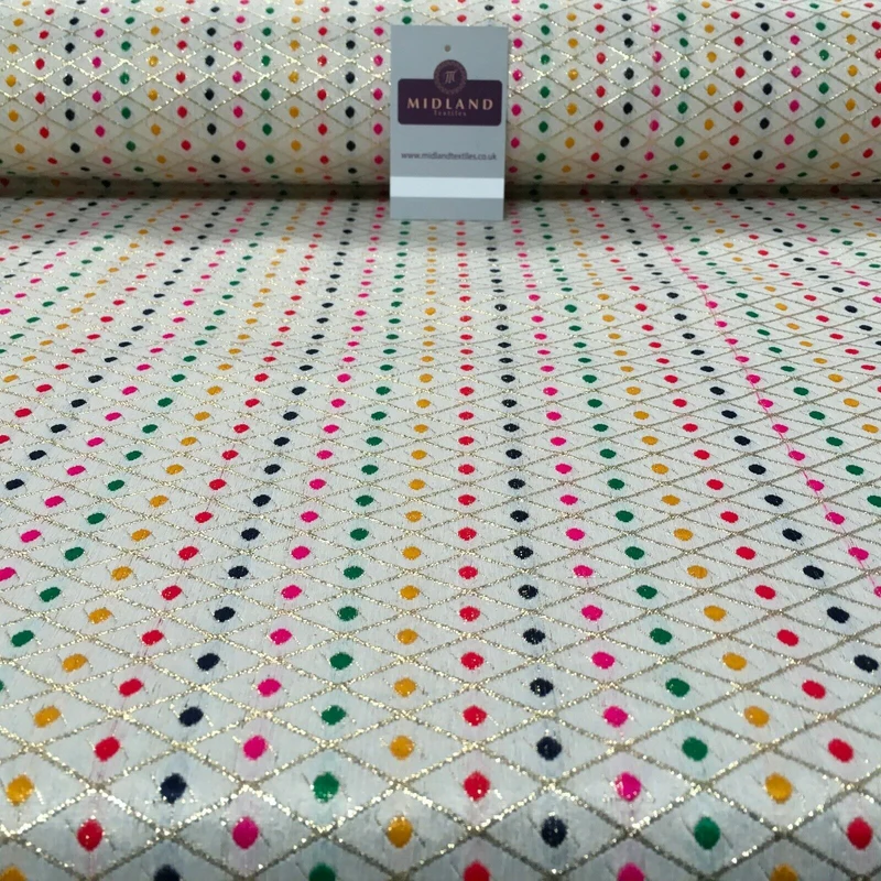 Floral geometric multicoloured dot banarsi Brocade Fabric 110cm Wide MA1118