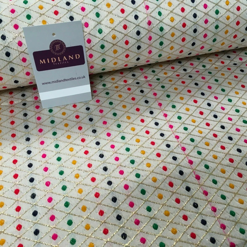 Floral geometric multicoloured dot banarsi Brocade Fabric 110cm Wide MA1118
