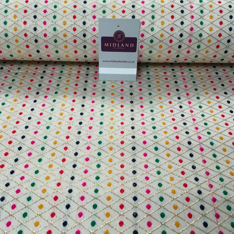 Diamond Shaped geometric multi colour dot banarsi brocade 111cm Wide MA1117 Mtex