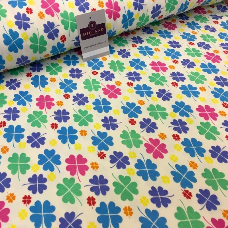 Cream Clover Leaf Printed Brushed Jersey Dress fabric 150cm Wide MK1106-3 Mtex