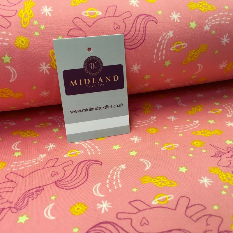 Coral Pink Unicorns Printed Brushed Jersey Dress fabric 150cm Wide MK1106-5 Mtex