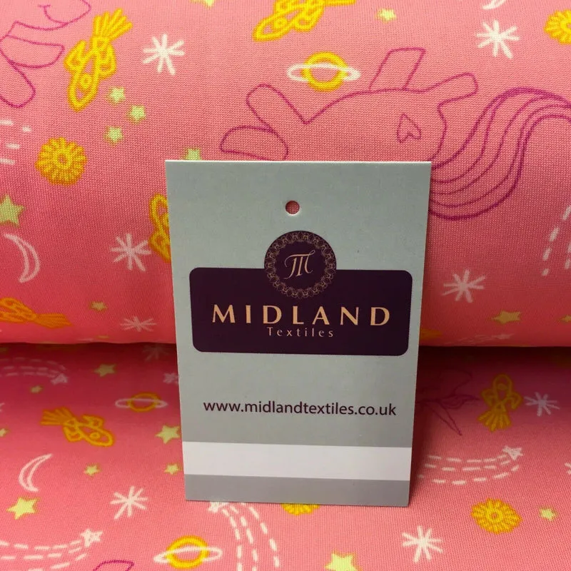 Coral Pink Unicorns Printed Brushed Jersey Dress fabric 150cm Wide MK1106-5 Mtex