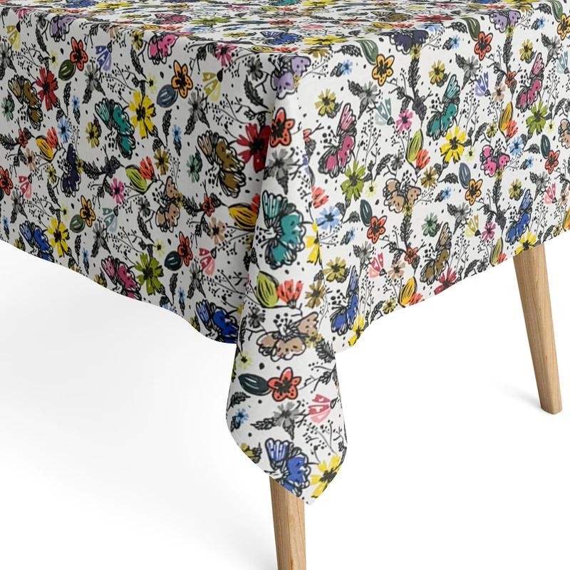 Jacquard Tischdecke aus beschichteter Baumwolle mit Fleckenschutz DG141 Blumenwiese Schmetterling eckig rund oval