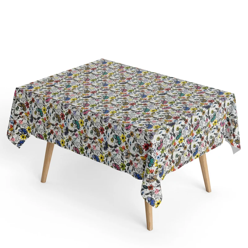 Jacquard Tischdecke aus beschichteter Baumwolle mit Fleckenschutz DG141 Blumenwiese Schmetterling eckig rund oval