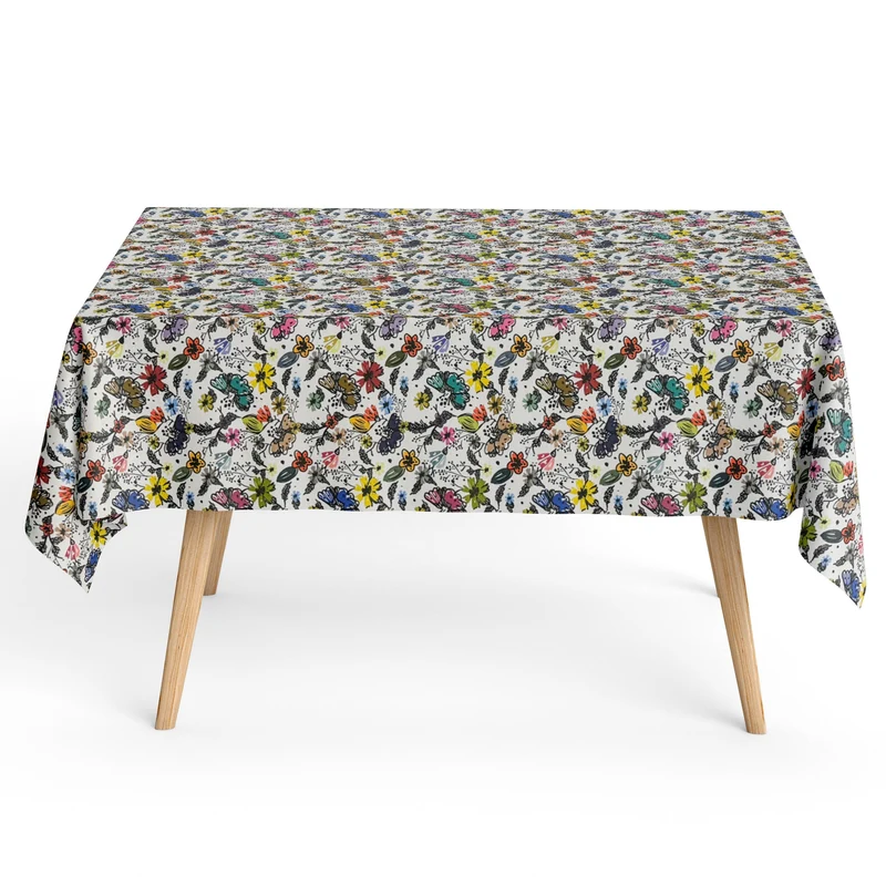 Jacquard Tischdecke aus beschichteter Baumwolle mit Fleckenschutz DG141 Blumenwiese Schmetterling eckig rund oval