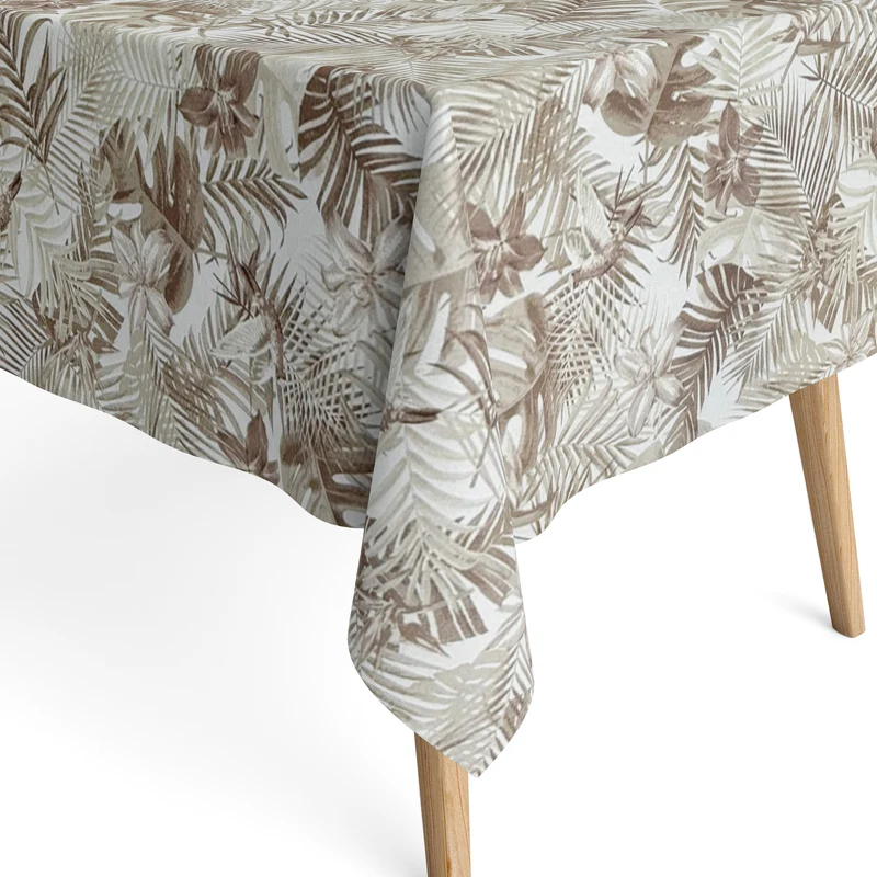 Jacquard Tischdecke aus beschichteter Baumwolle mit Fleckenschutz MELENCO Dschungel Monstera eckig rund oval