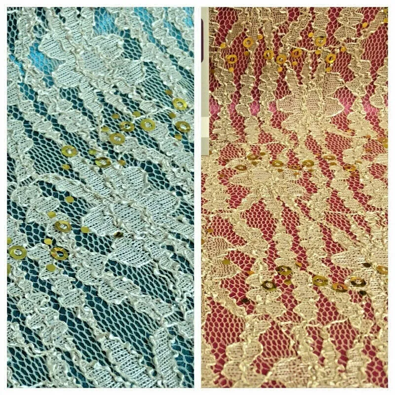 Gold Bonded Lace on Nylon with sequins Dress Fabric 135 cm M1242 Mtex