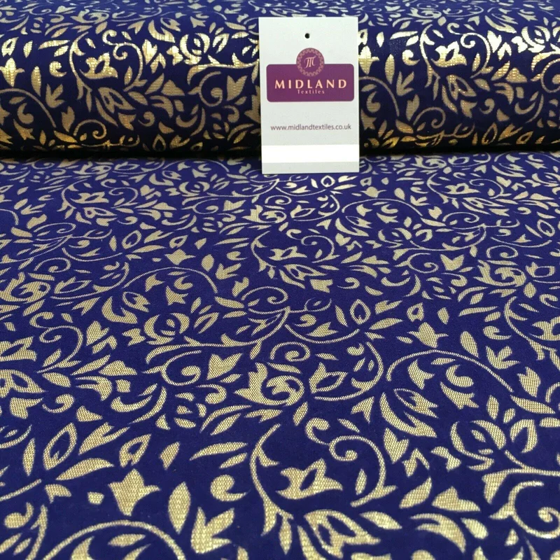 Floral Ornamental Flocking Gold Lame Fabric 110 cm Wide MA1175 Mtex