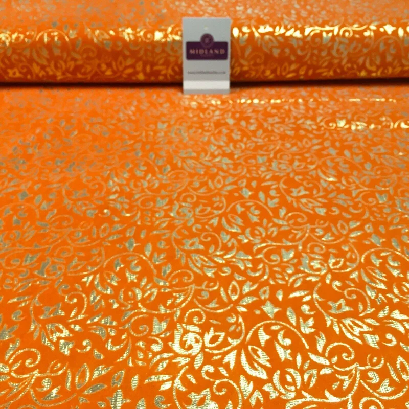 Floral Ornamental Flocking Gold Lame Fabric 110 cm Wide MA1175 Mtex