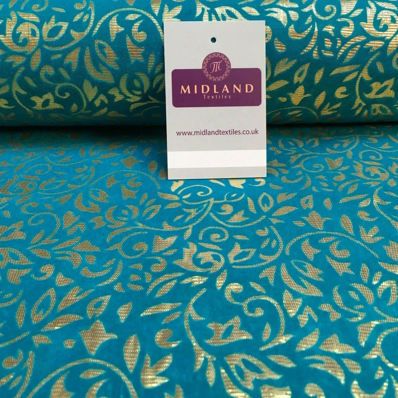 Floral Ornamental Flocking Gold Lame Fabric 110 cm Wide MA1175 Mtex