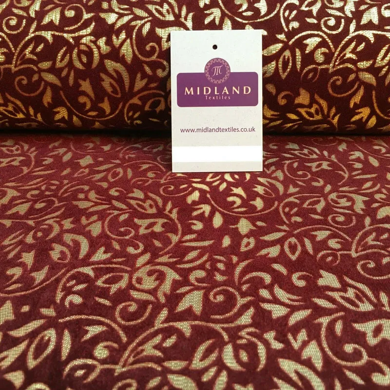 Floral Ornamental Flocking Gold Lame Fabric 110 cm Wide MA1175 Mtex