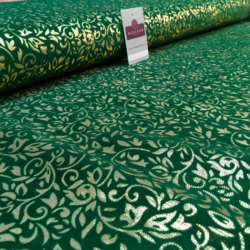 Floral Ornamental Flocking Gold Lame Fabric 110 cm Wide MA1175 Mtex