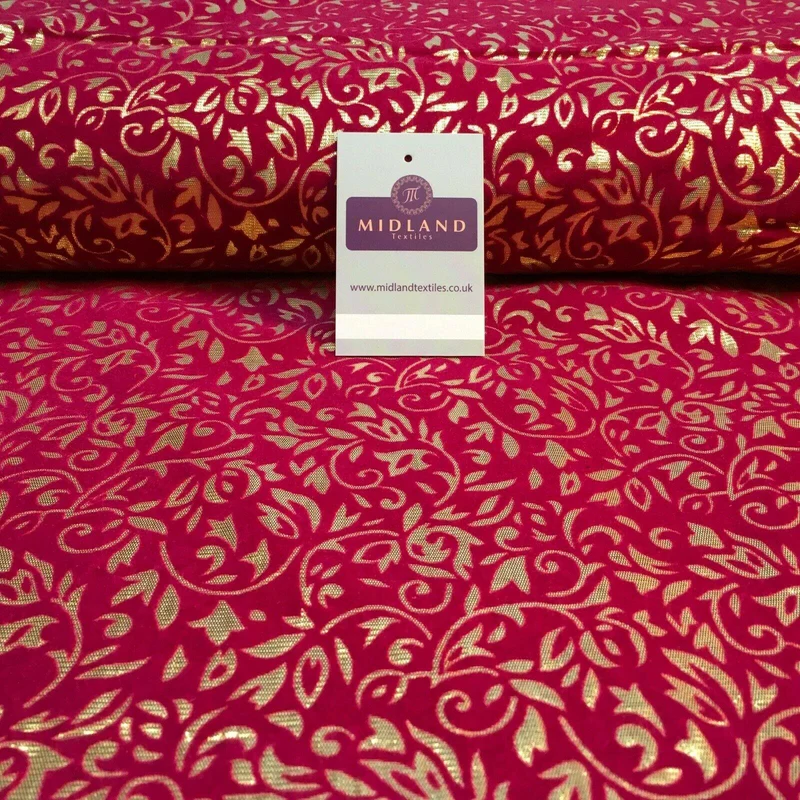 Floral Ornamental Flocking Gold Lame Fabric 110 cm Wide MA1175 Mtex