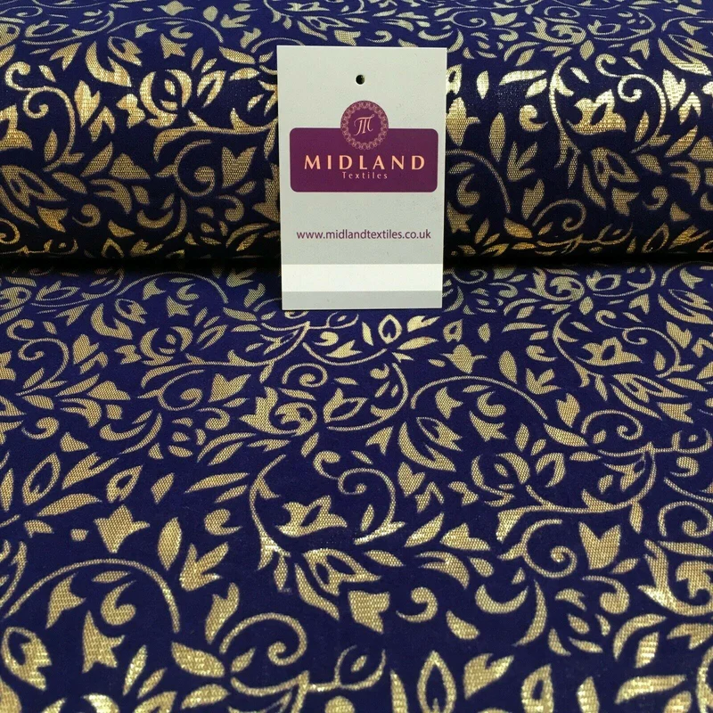 Floral Ornamental Flocking Gold Lame Fabric 110 cm Wide MA1175 Mtex