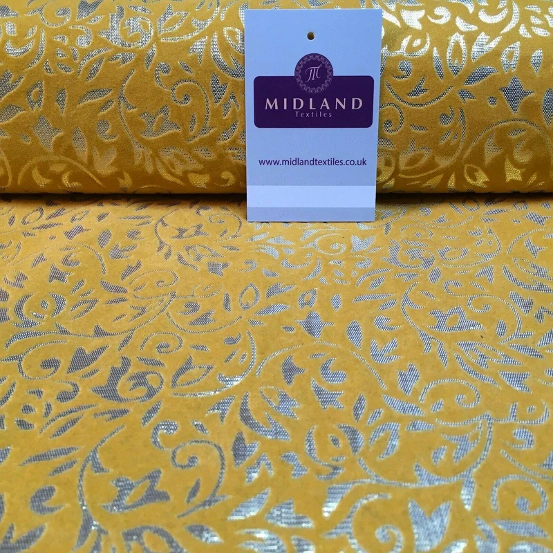 Floral Ornamental Flocking Gold Lame Fabric 110 cm Wide MA1175 Mtex