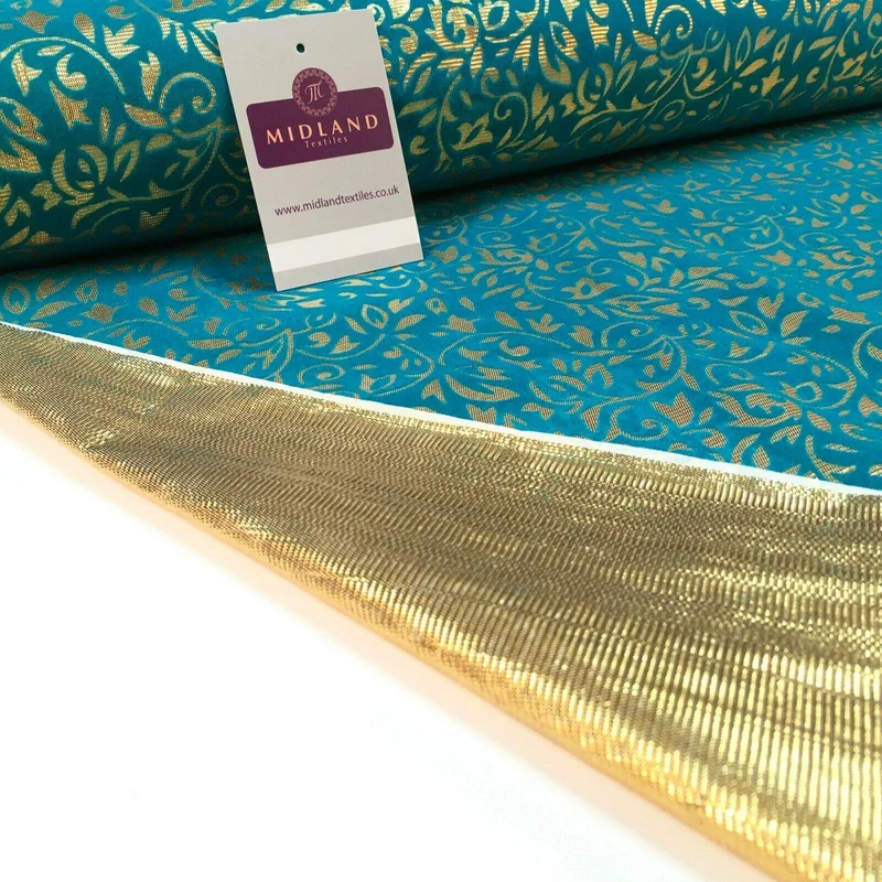 Floral Ornamental Flocking Gold Lame Fabric 110 cm Wide MA1175 Mtex