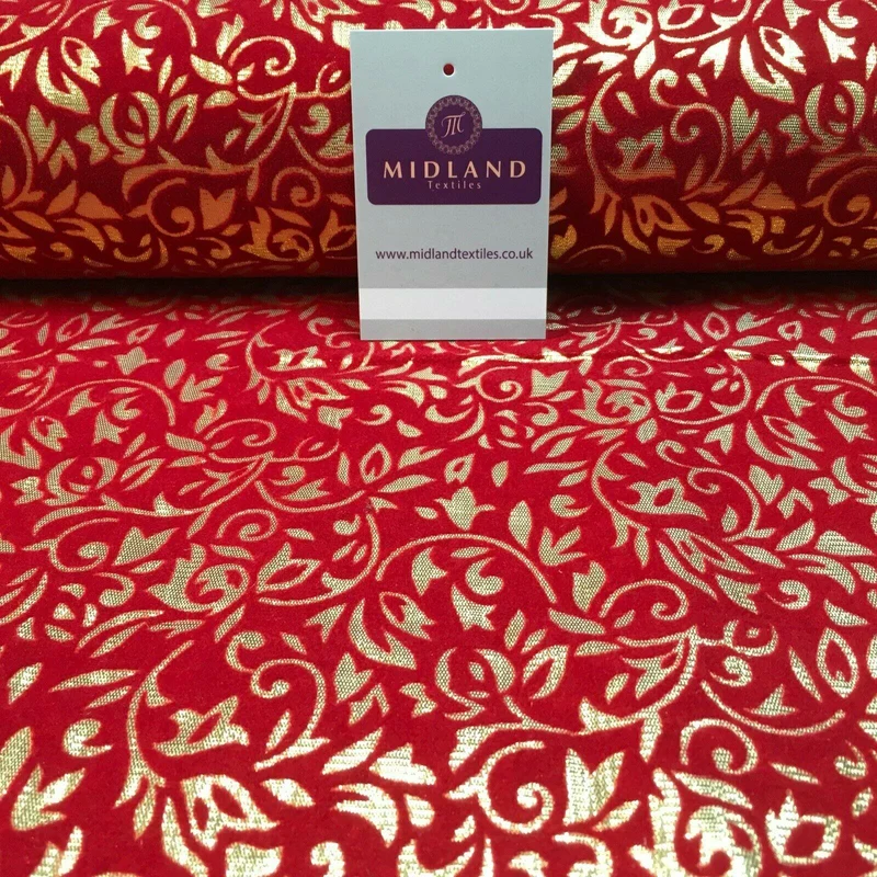 Floral Ornamental Flocking Gold Lame Fabric 110 cm Wide MA1175 Mtex