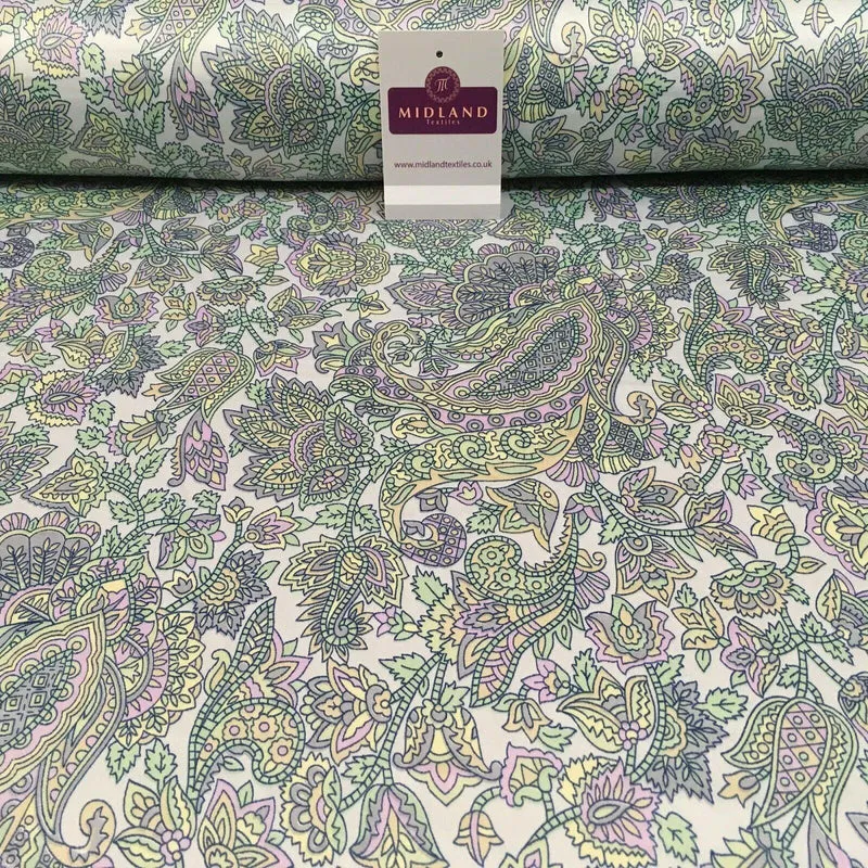 Paisley Printed Matt Dull Satin Dress Fabric 147 cm Wide MA1171 Mtex