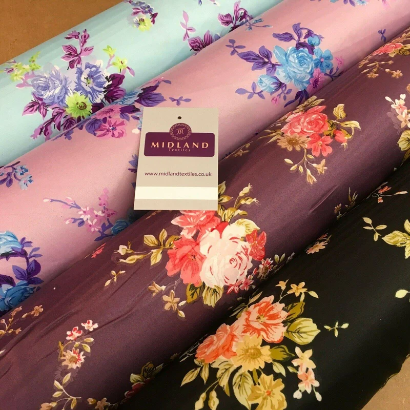 Floral Printed Matt Dull Satin Dress Fabric 147 cm Wide MA1172 Mtex