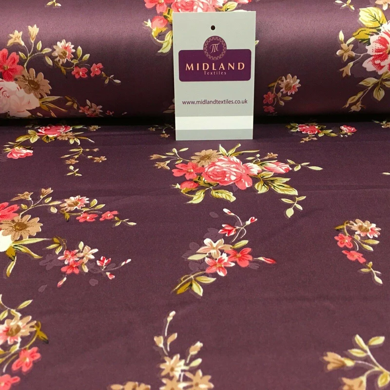 Floral Printed Matt Dull Satin Dress Fabric 147 cm Wide MA1172 Mtex