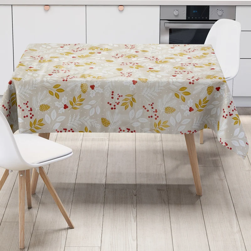 Wachstuch Tischdecke B3019-01 beige Weihnachten Advent Tannenzweige eckig rund oval