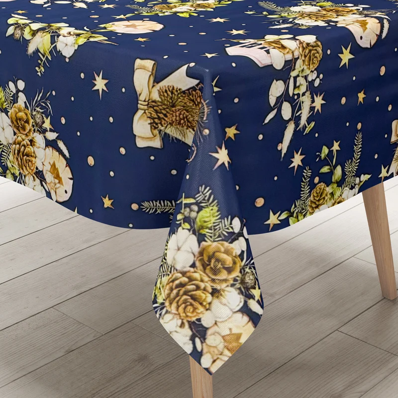 Wachstuch Tischdecke B5074-01 blau Weihnachten Advent Tannenzapfen eckig rund oval