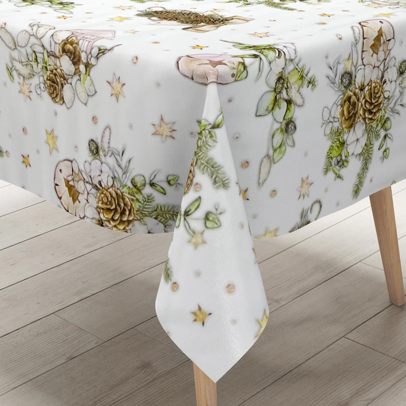 Wachstuch Tischdecke B5074-02 weiß Weihnachten Advent Tannenzapfen eckig rund oval
