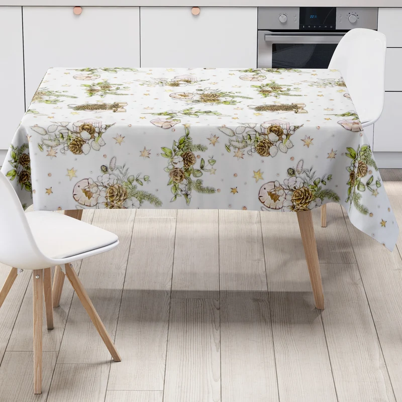 Wachstuch Tischdecke B5074-02 weiß Weihnachten Advent Tannenzapfen eckig rund oval